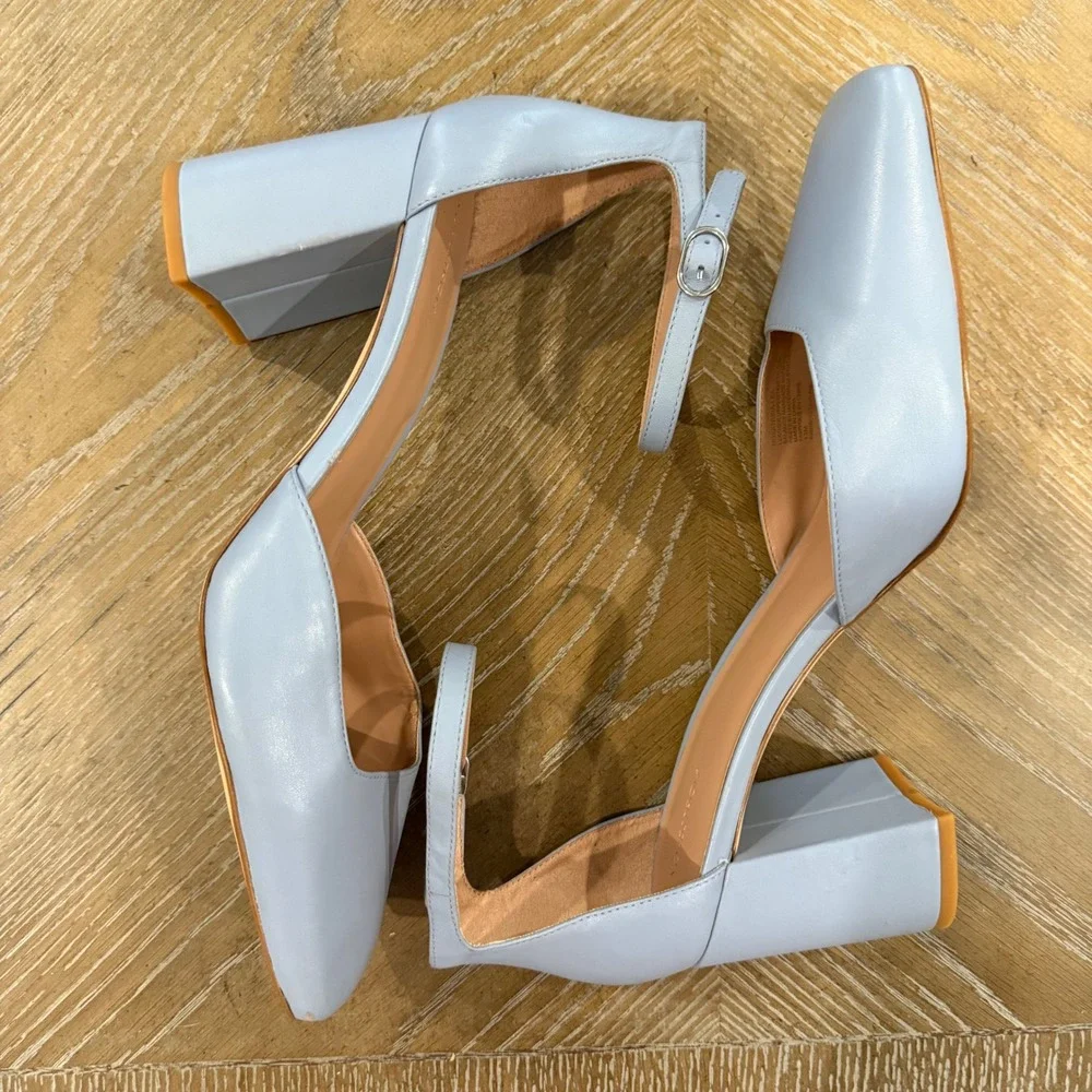 Nordstrom Katrina Leather Ankle Strap Block Heel Pumps Blue 13M NWOB